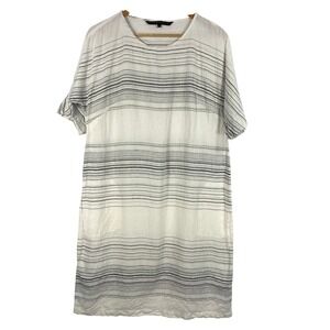 Ritva Falla Helmi Linen Dress Striped Short Sleeve Loose Fit Casual Womens Small